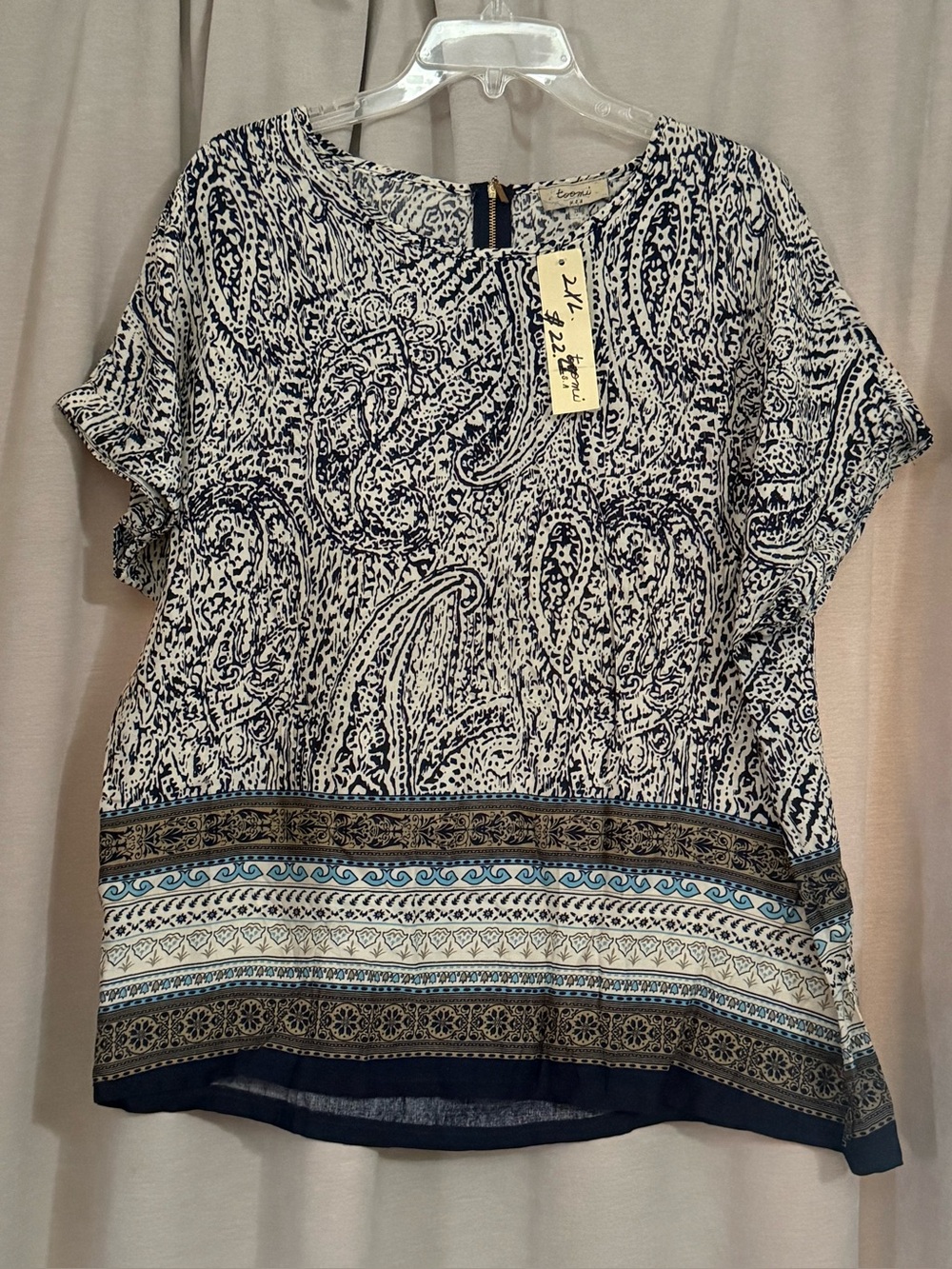 Tooni 2XL Paisley Print Short Sleeve Blouse